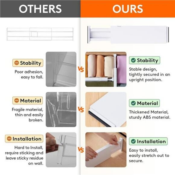 Lifewit 8 Pack Adjustable Drawer Dividers Organizer for Clothes Kitchen Bath - Picture 4 of 7